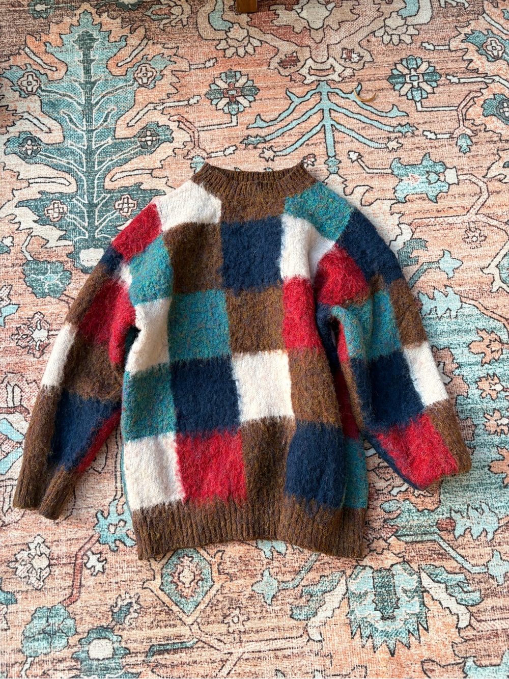 Cider Rust and Navy Colorblock Fuzzy Knit Sweater